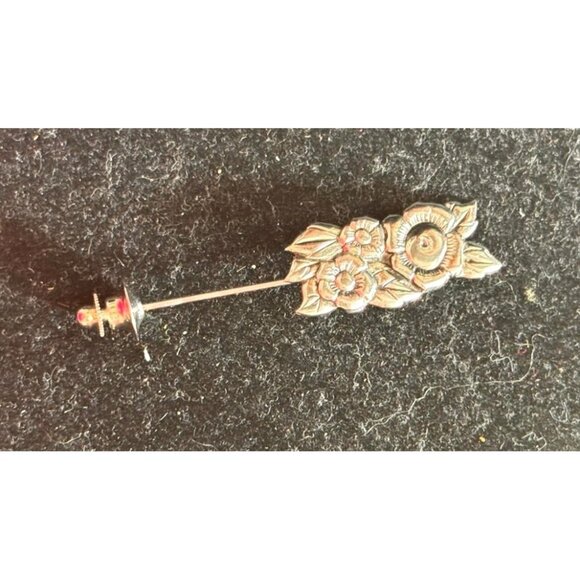 Vintage Sterling Silver Anson Flower Stick Pin – Cute Little Rose for Your Lapel - Picture 2 of 5